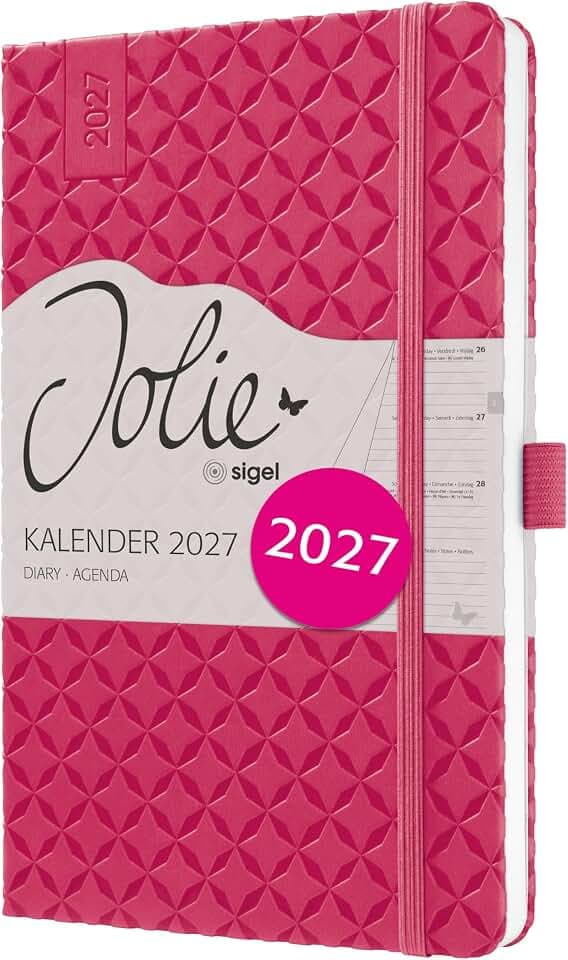 SIGEL Jolie Wochenkalender 2027 A5 fuchsia rosa Hardcover Terminplaner | 7J105, Mit Gummiband, Stiftschlaufe, Einstecktasche, 174 Seiten, vegan, Buchkalender, Taschenkalender