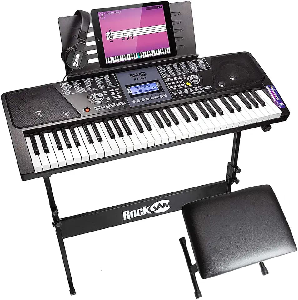 RockJam RJ561 61 Key Keyboard Piano Kit with Stand, Stool & Headphones