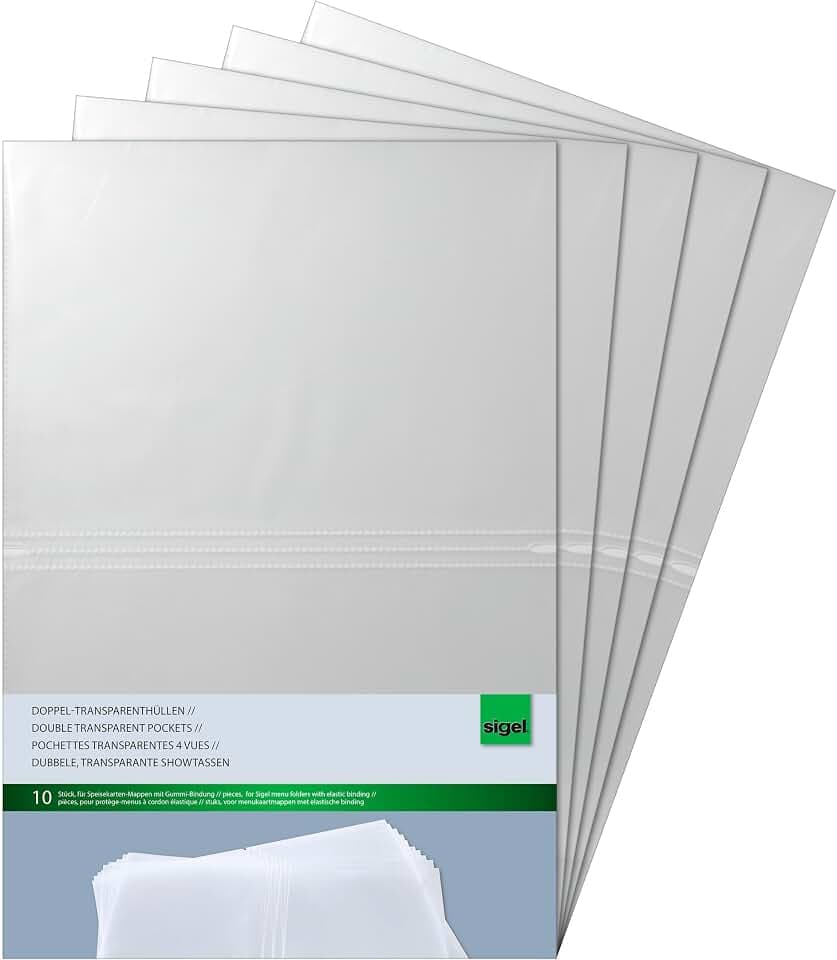 SIGEL Doppel Transparenthüllen A4 für Speisekartenmappe 50 Stück