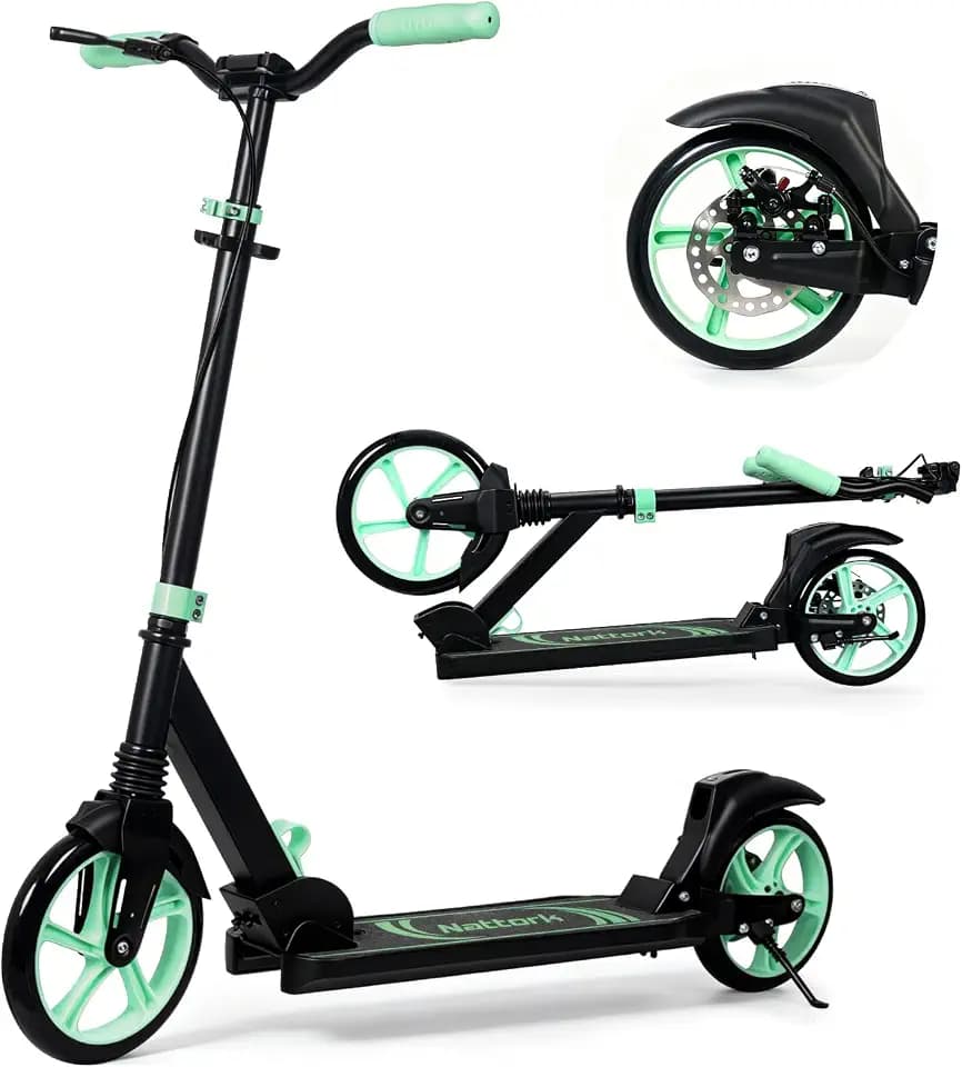 Nattork Adult Teens Kick Scooter – 240LBS Capacity,Dual Brakes & Front Shock Absorber,230mm Wheels,Adjustable Handlebar, for Men Women Outdoor