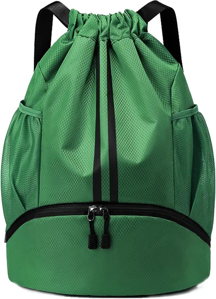 JELUTAR Drawstring Backpack Gym Bag with Shoes Pocket, Dark Green