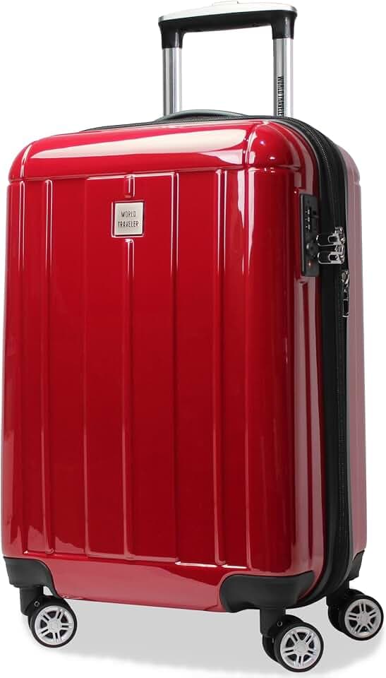 World Traveler Contour 20-Inch Carry-On Polycarbonate Hardside Expandable Spinner Luggage with TSA Lock - Red