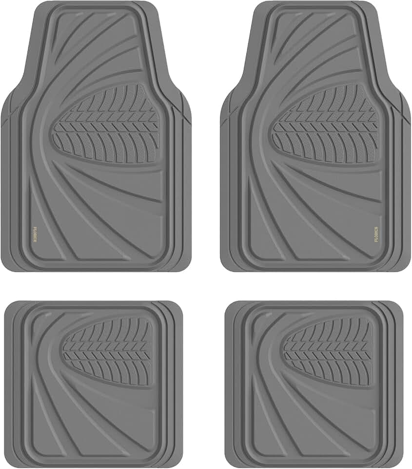 FLORICH Car Floor Mats, Waterproof Universal Heavy-Duty 4 Pieces Rubber Floor Mats for Cars, Full Set Car Mats with Anti-Slip Backing Fit for Most SUV, Vans,Trucks, Sedan(Light Grey)