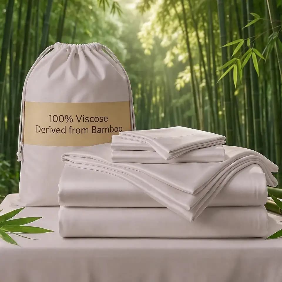 Real 100% Viscose Derived from Bamboo Sheets Set Queen Size, Cooling & Silky Soft for Hot Sleeper, Luxury with Breathable & Moisture Wicking Fabric, 18" Deep Pocket with Corner Straps (Sand, Queen)