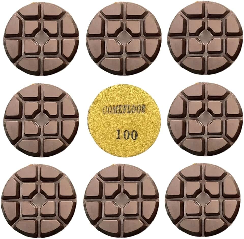 Concrete Floor Polishing Pucks Diamond Resin Disc for Terrazzo, Marble, Granite Floor, 3 Inch Hook and Loop Polishing Pad,100# 9PCS