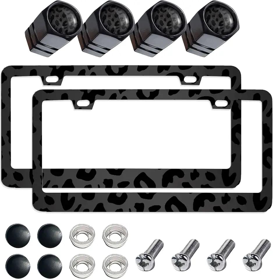 2Pcs Printed Aluminum Alloy License Plate Frames and 1 Set of Printed Valve Caps,Sturdy and Rust-Proof Aluminum Brackets,Unisex Car License Plate Frames,Screws Included