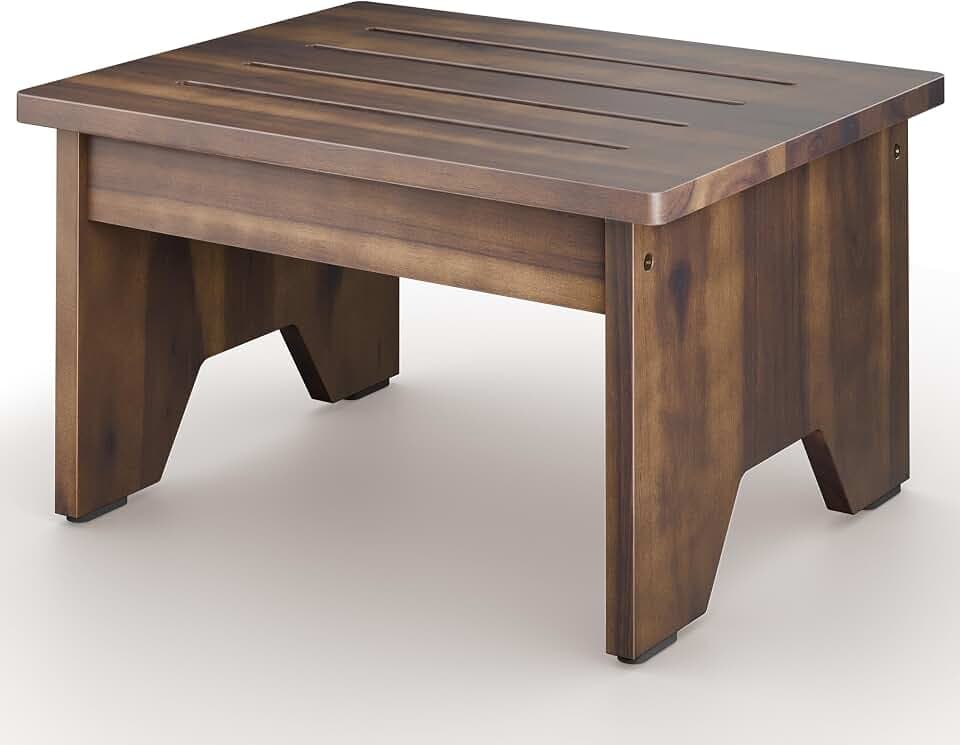 HOLANA 9" Wooden Step Stool for Adults, Assemble Required (Walnut Color)