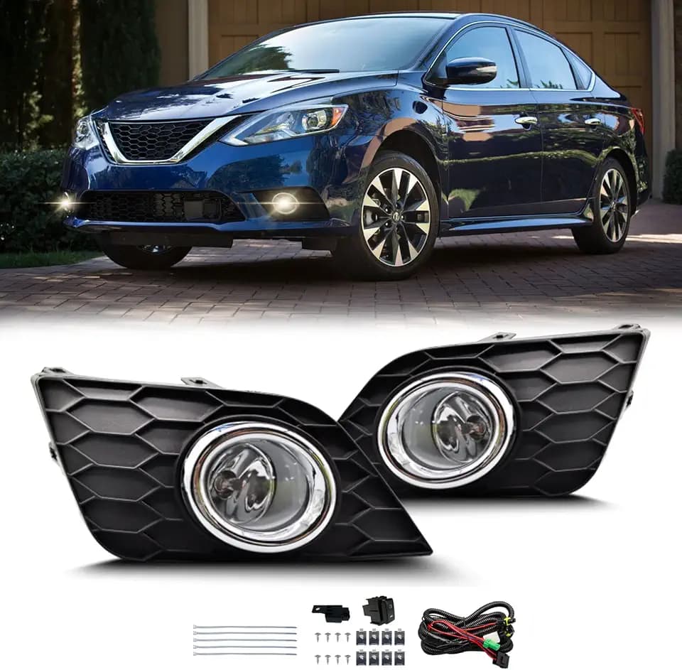 Fog Lights Compatible with 2016-2019 Nissan Sentra/Sylphy Bumper Driving Fog Lamps Assemblies w/Switch and Wiring Harness