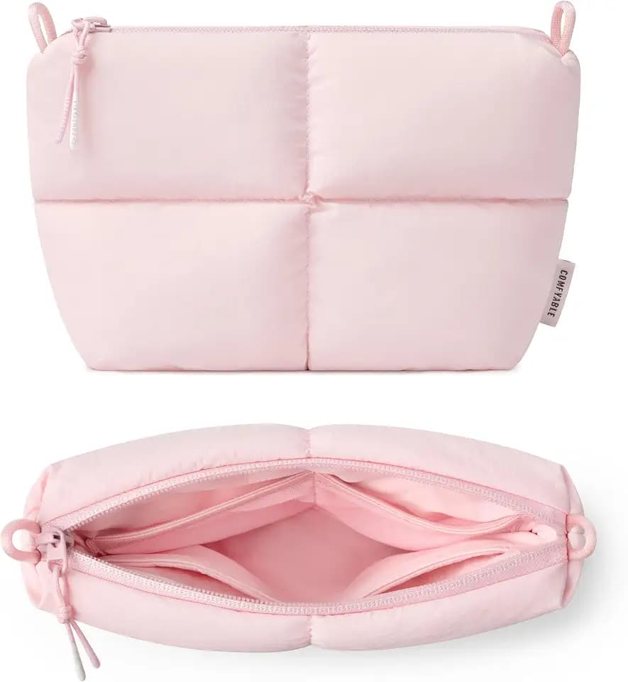 Comfyable Puffy Electronics Organizer Travel Case, Cute Tech Pouch for Women Men, Cable Storage Bag for Charger, Phone, Power Bank, Cord, Compact Tech Accessories Pouch, Light Pink
