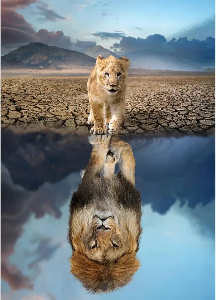 HUADADA Puzzle 1000 Teile-Puzzle 1000 Teile Erwachsene -Löwe im Spiegelbild Klassische Puzzles Geschenk