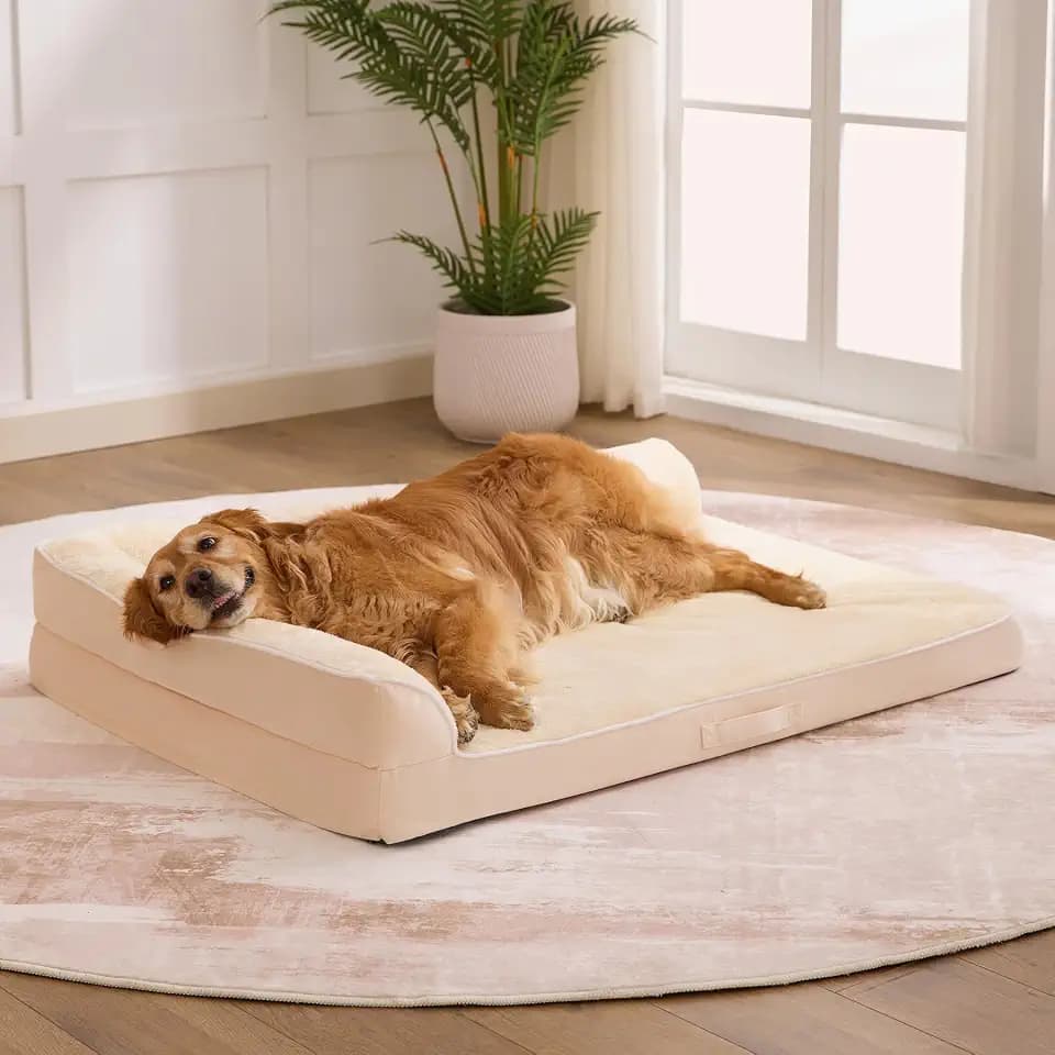 XL Orthopedic Dog Bed for Large Sized Dogs, 42"x30"x7.5", Beige
