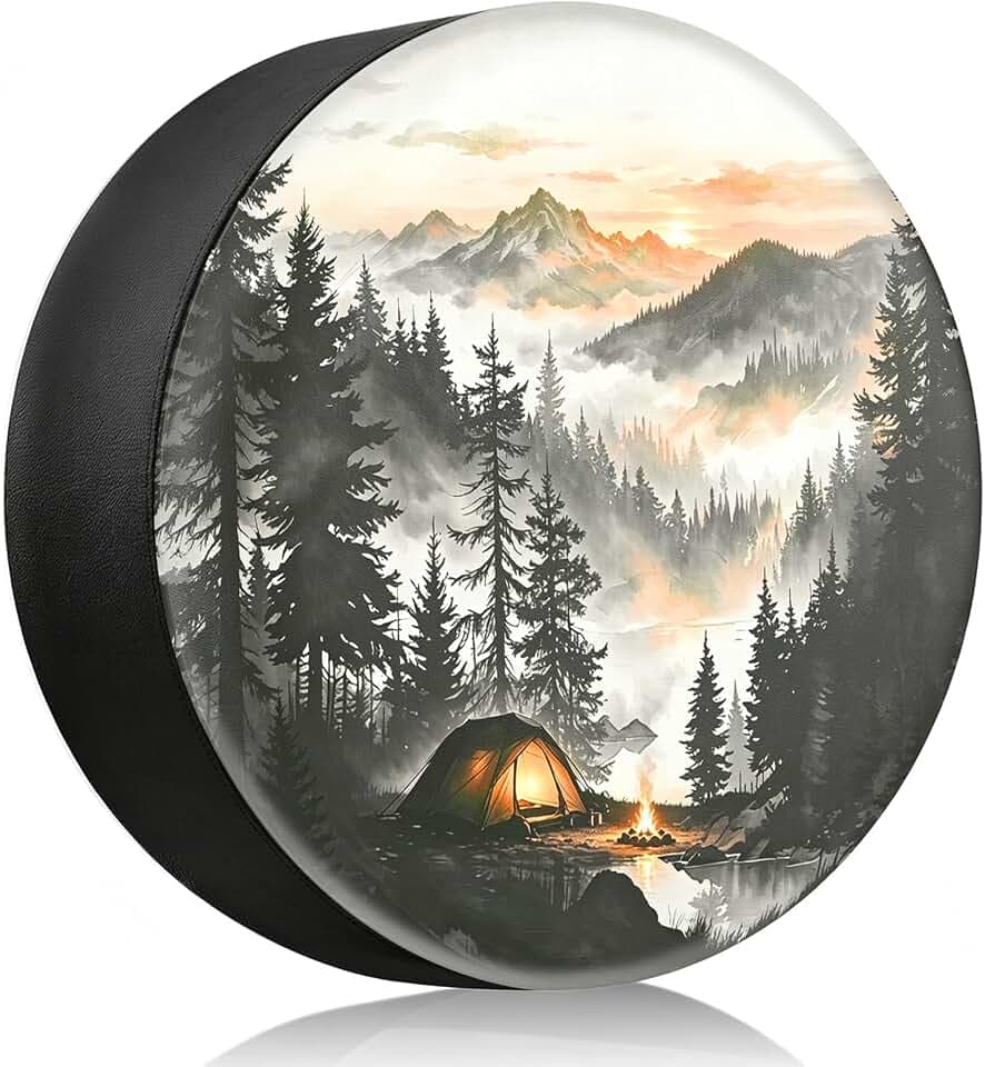 RV Spare Tire Cover Mountain Lake Tree 15in Waterproof Universal Fit