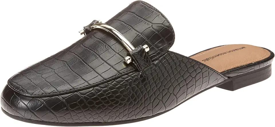 Amazon Essentials Women's Slip-on Backless Buckle Mule Loafer, Beige Crocodile Leather