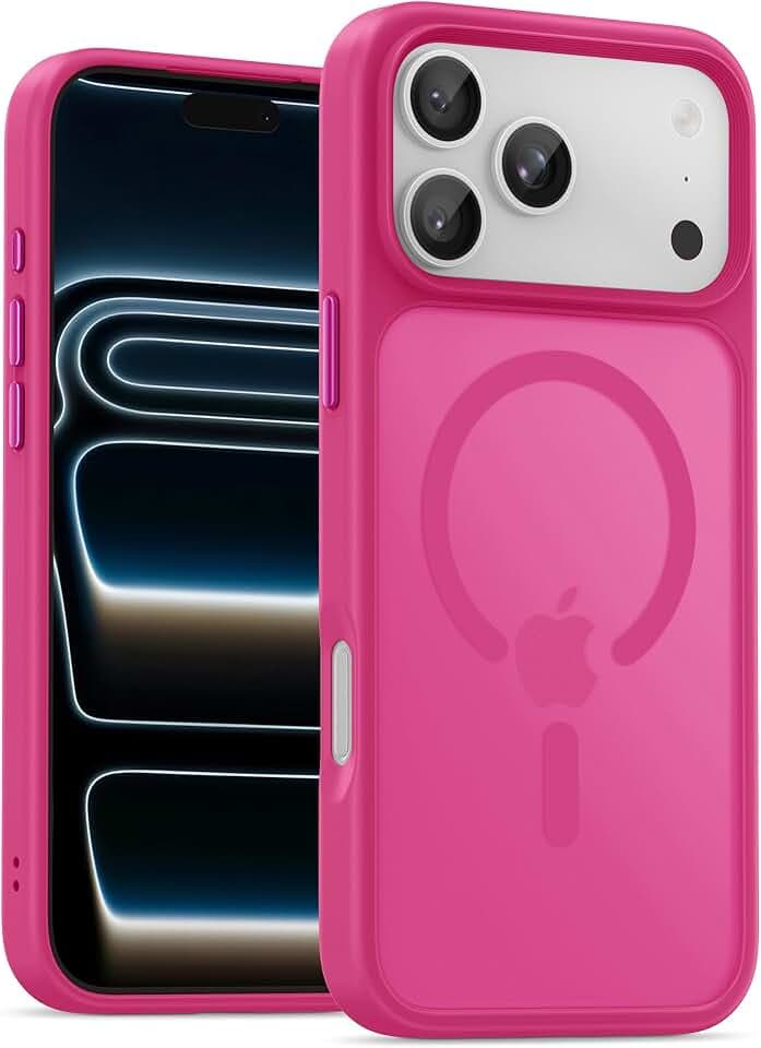 UNBREAKcable für iPhone 17 Pro Hülle für MagSafe, Vollständiger Kameraschutz, Eingebauter Magnetring, Stoßfest Kratzfest Transluzente Matt Handyhülle für iPhone 17 Pro Case 6,3 Zoll, Knallpink