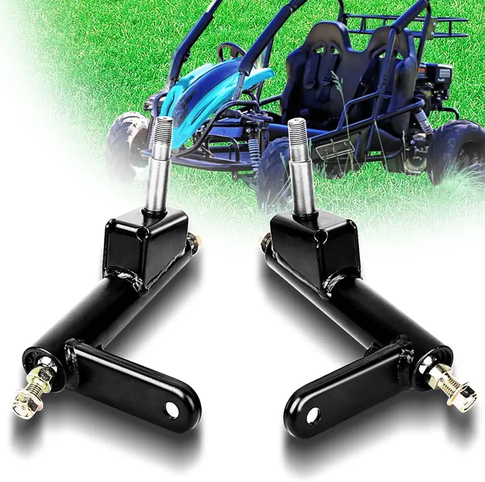 Steering Knuckle Left and Right Spindle Side for Coleman KT196 Go Kart CK196-T, KT194, 196cc 6.5 Hp Go karts included Ball joint knuckle on both ends, directly replace 4-Wheeler Quad Parts