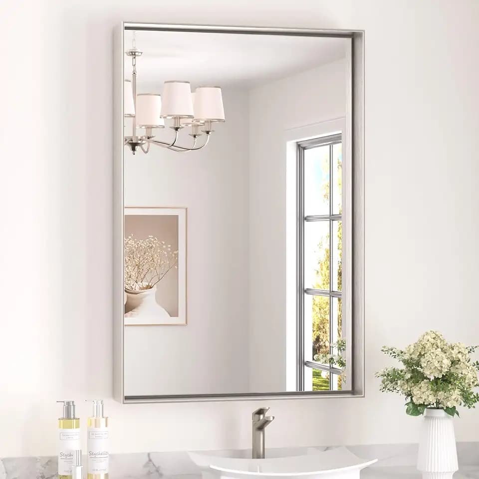 Keonjinn 24x36 Inch Nickel Bathroom Mirror for Over Sink, Rectangular