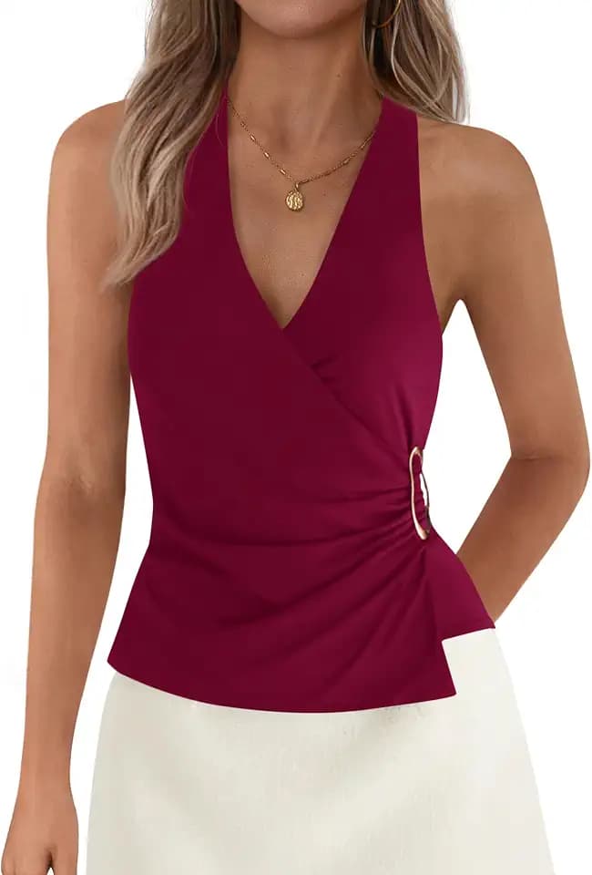 PRETTYGARDEN Sleeveless Vneck Tie Halter Tops for Women