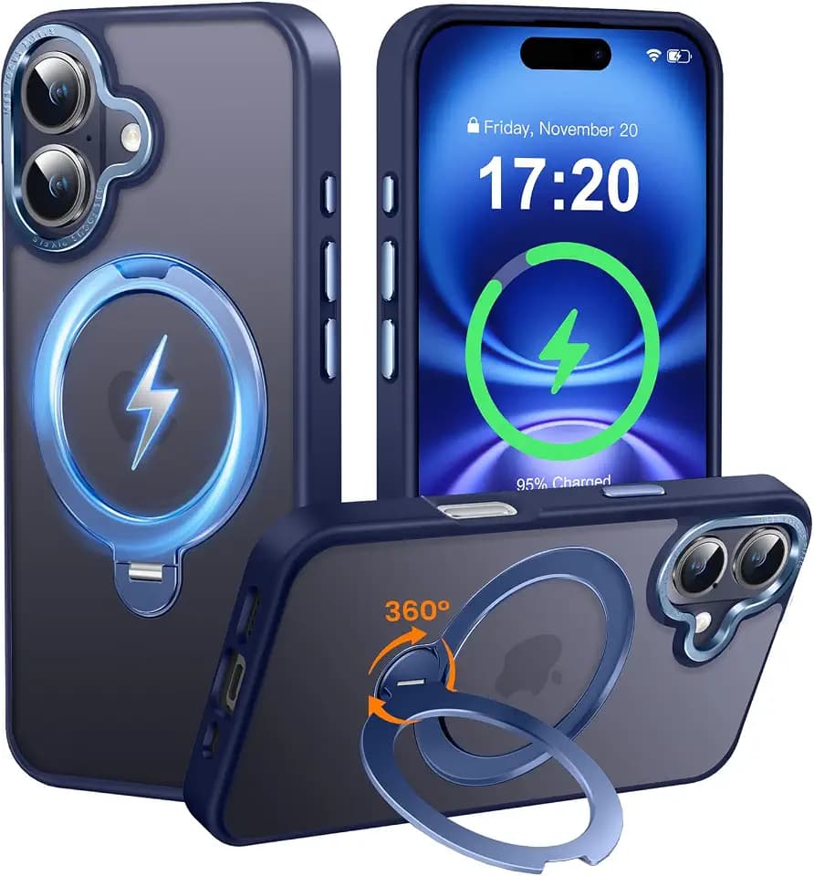 Magnetic 360° Stander for iPhone 16 Case, Dark Blue