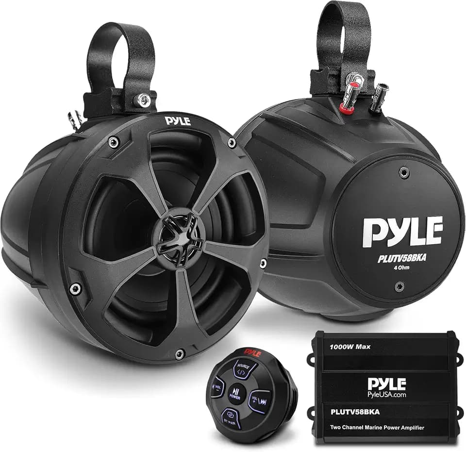5.25'' Water Resistant Marine Speaker - 1000 Watt Amplifier + Wireless BT Audio Controller, Applicable to ATV, UTV, 4x4, Wired RCA, for Boat Stereo Speaker & Other Watercraft