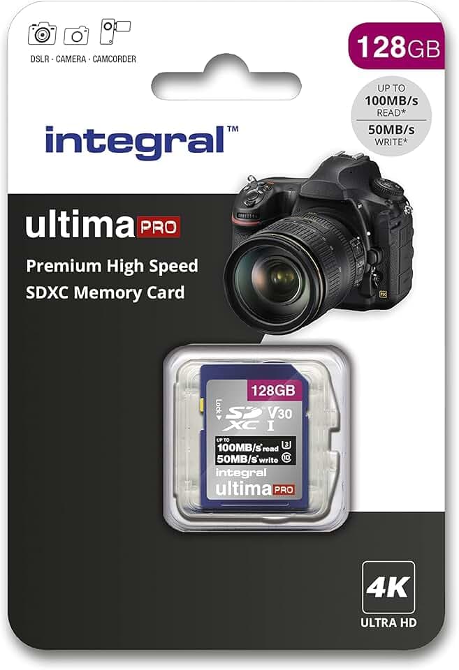 Integral SD-Speicherkarte, 128 GB, 4 K, Video-Lesegeschwindigkeit, 180 MB/s, Schreibgeschwindigkeit, 90 MB/s, SDXC V30 U3 180-V30, unsere schnellste High-Speed-SD-Speicherkarte