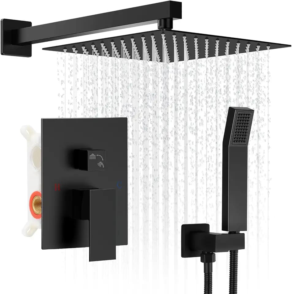 Shower Faucet Set, 10 Inch Rain Shower with Handheld, Matte Black
