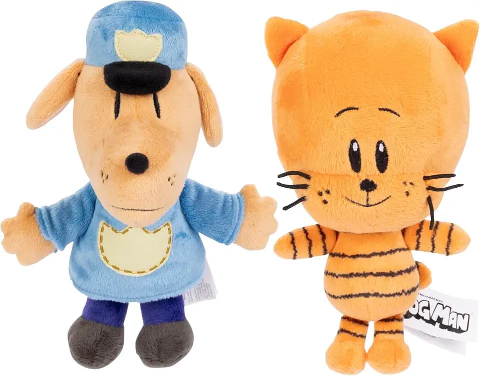 JAKKS Pacific Dog Man Movie Plush - Dog Man and Lil Petey Plush 2-Pack, Collect All Dogman Plush, Based on The Dog Man Movie, for Kids Ages 4 Years and Up