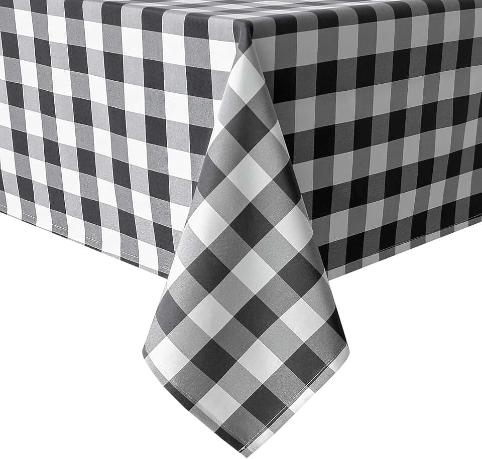 Hiasan Checkered Square Tablecloth 60 x 60 Inch, Black and White
