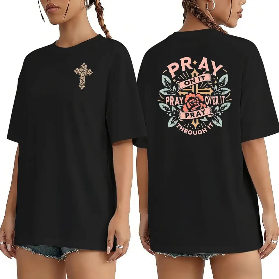 Christian Shirts for Women Oversized Faith Can Move Mountains Shirt Religious Jesus Faith Tshirt Bible Verse Graphics Tees