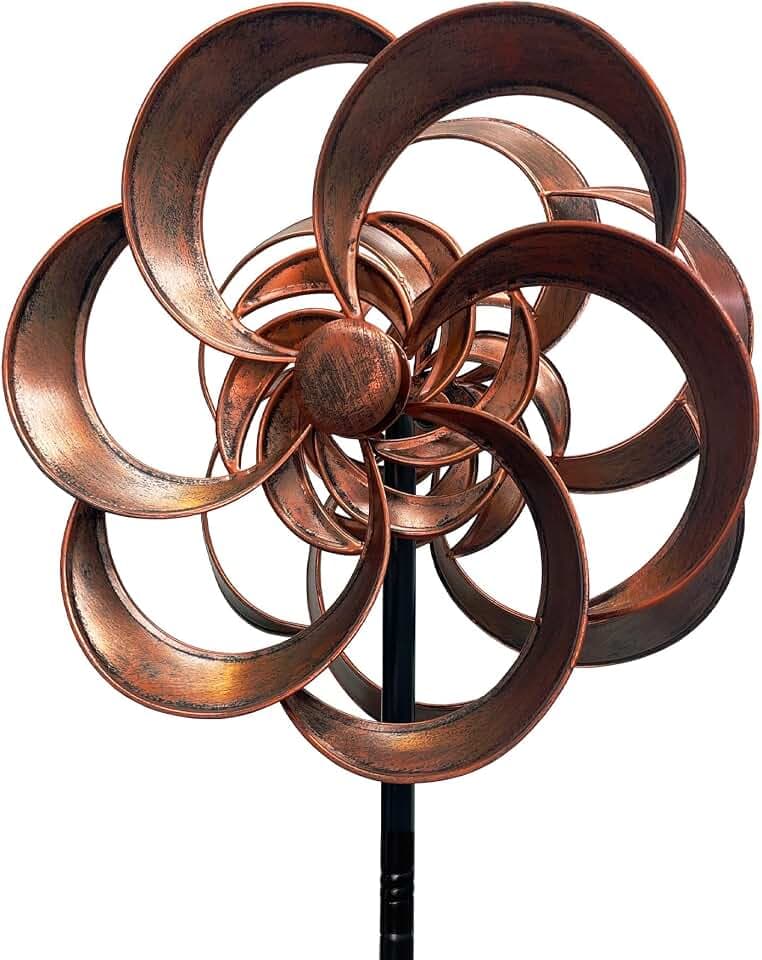 Outdoor Metal Wind Spinner, 63" Double-Sided Copper Yard Art