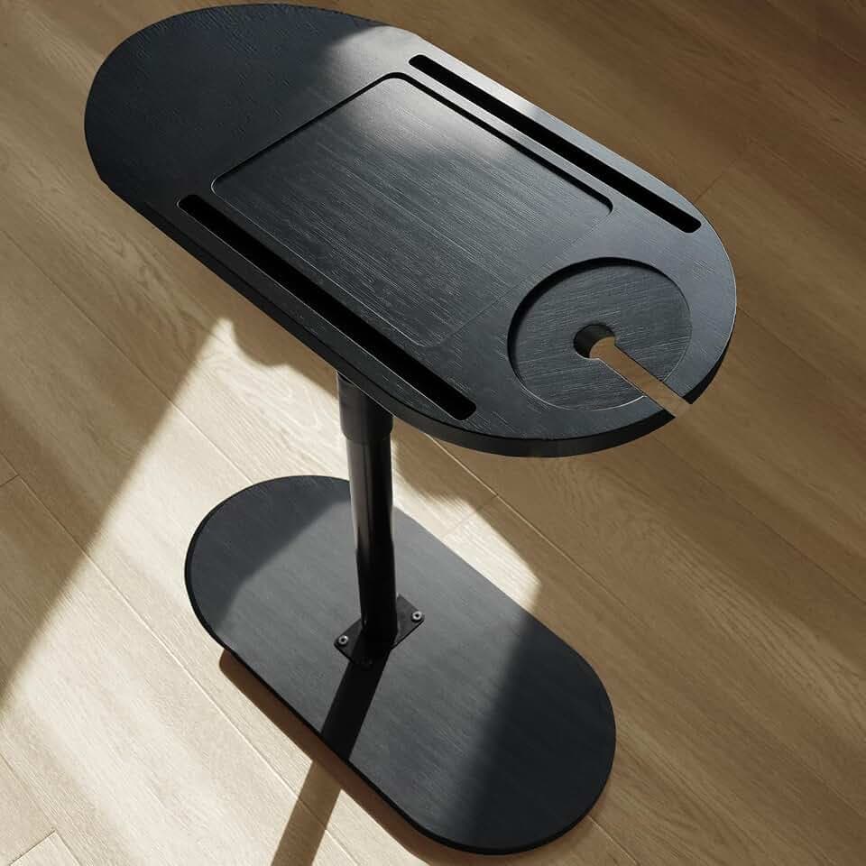 Beistelltisch C Form Sofatisch Höhenverstellbar (42-82cm), 360° Rotierend Bambus Beistelltische Holz und Metall Klein Couchtisch Kaffeetisch Side Table für Wohnzimmer Bad Bett Sofa (Schwarz)