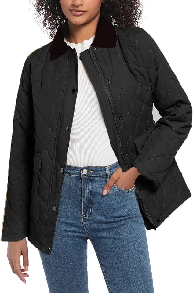 Gesteppte Scheunenjacke für Damen, Cordkragen, leichte Pufferjacken, lässiger Wintermantel mit Taschen