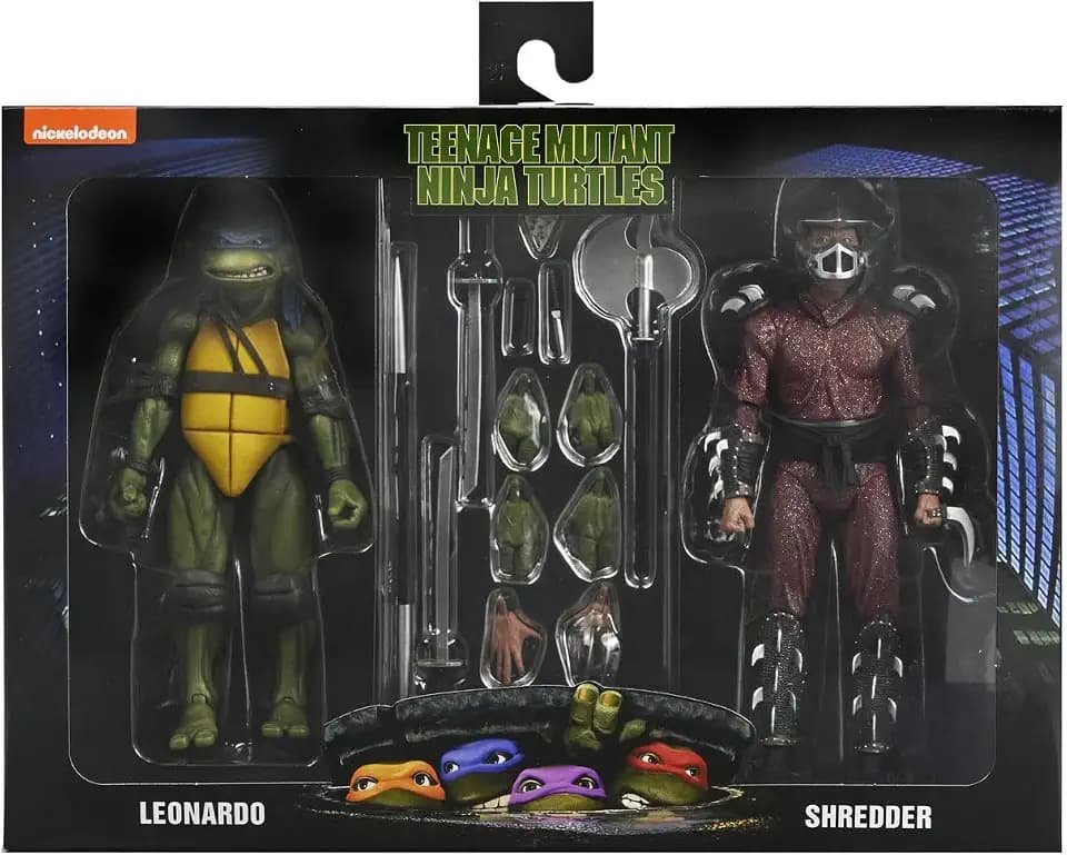 NECA Teenage Mutant Ninja Turtles Leonardo and Shredder Action Figures, 2-Pack with Accessories, Collectible Set