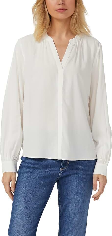 s.Oliver Damen Bluse – Regular Fit, Raffung, verlängertes Rückenteil