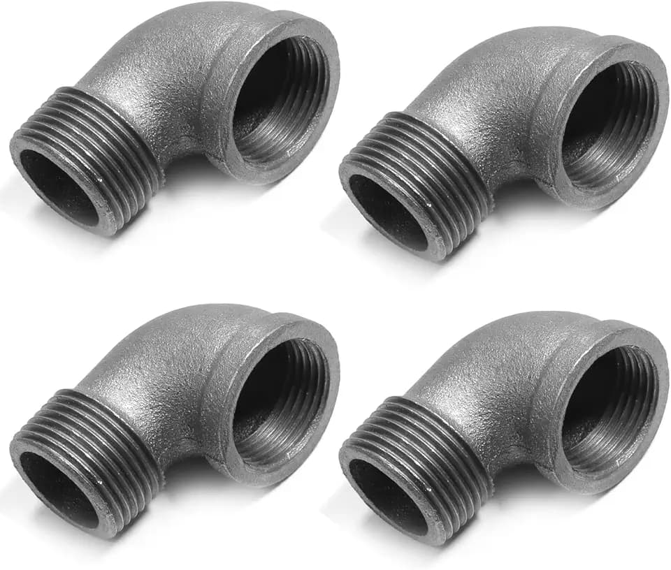 Black Cast Iron 90 Degree Elbow, Female to Male Pipe Fitting, 1 Inch Size, for Industrial DIY Furniture & Shelving (4 Pack)