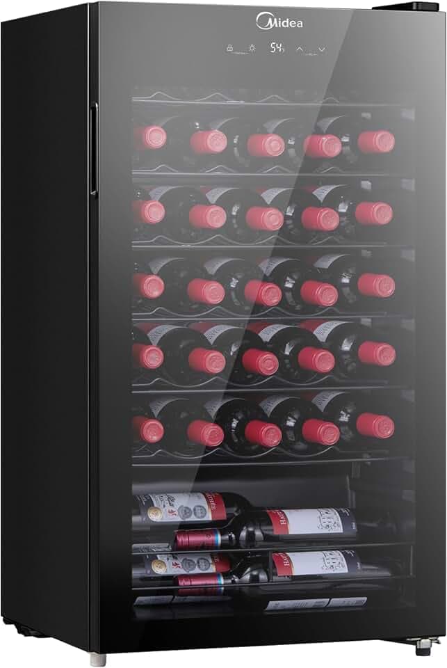 Midea MDRW150FGG22 Weinregal für 34 Flaschen, 5 – 18 °C, 47 x 84,5 cm