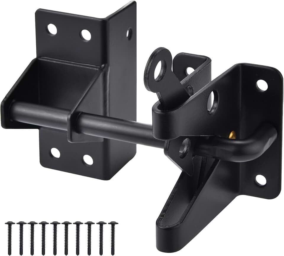Heavy Duty Automatic Gate Latch for Wooden Fences,Self Locking Metal Gates for Vinyl Fence Outswinging Pool Gate Door Latches, Black