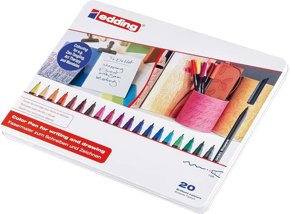 edding 1200 Fasermaler fein - Set mit 20 leuchtenden, bunten Farben - Rundspitze 1 mm - Filzstift zum Zeichnen und Schreiben - für Schule, Mandala