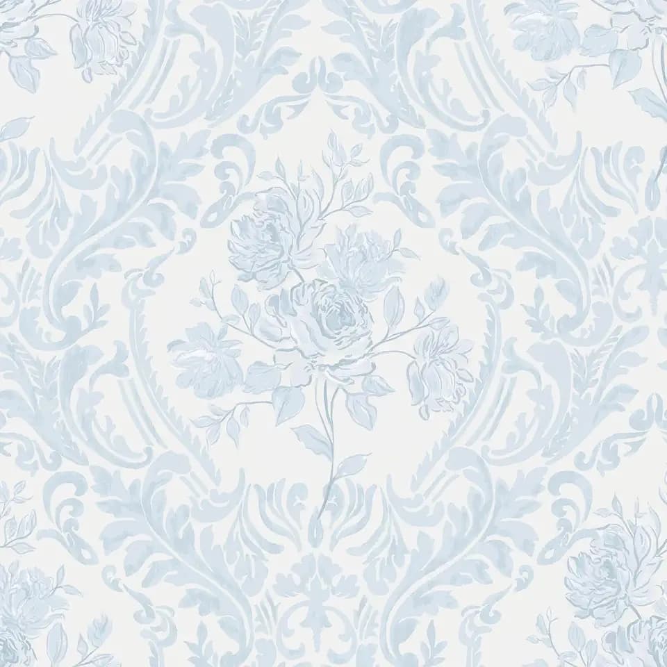 Floral Peel Stick Wallpaper Vintage Blue Damask for Bathroom Wall