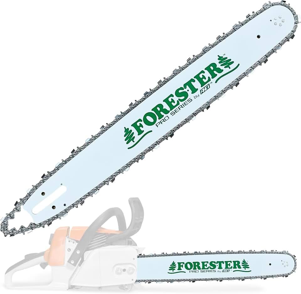 FORESTER 20" Replacement Chainsaw Bar & Chain Combo - 20in Length, 3/8" Pitch, .050 Gauge, D009 Mount, 72 Drive Link - Replacement Chain Saw Parts Kit For Husqvarna, Jonsered, Poulan
