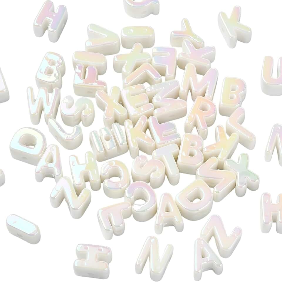 Ornaland Random Bubble Chunky Letter Beads, Extra Large, White, 90-100 Pcs
