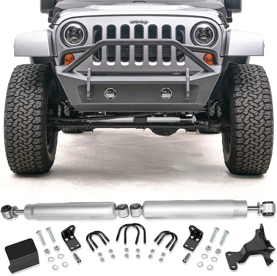 Dual Steering Stabilizer for Jeep Wrangler JK 07-18, N3 Double Steering Stabilizer Assembly for 2007-2018 Jeep Wrangler JK 2-Door and Unlimited 4-Door with 2" of Lift or Higher, Replace for 8734930