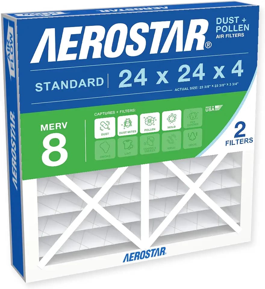Aerostar Air Filter 24x24x4 MERV 8 AC Filter, HVAC, Furnace Filter, 2 Pack