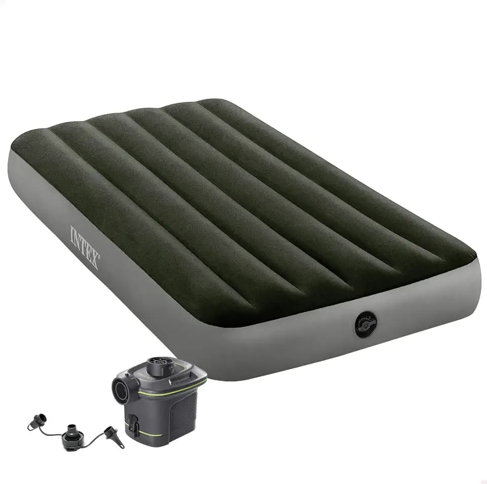 INTEX Dura-Beam Luftmatratze selbstaufblasend Luftbett 99x191x25cm, Aufblasbare Camping Matratze für 1 Personen inkl. Elektrischer Luftpumpe, max 136 KG – Gästebett selbstaufblandes Bett (64777)