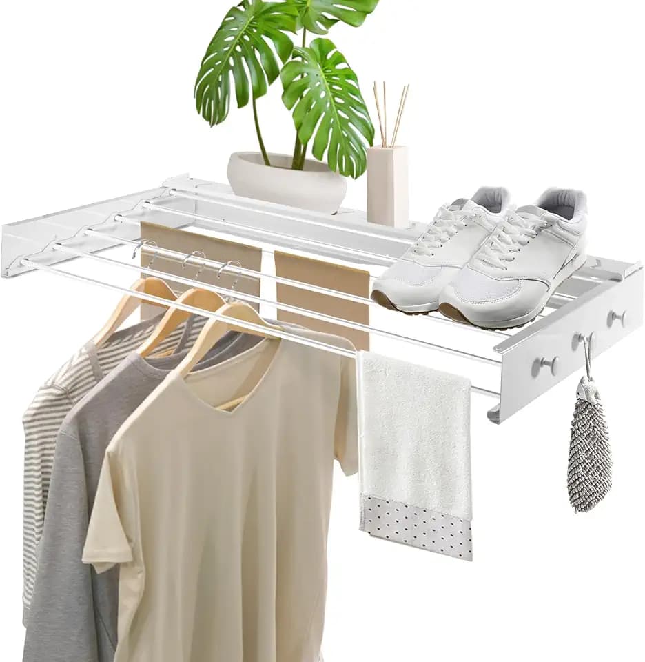 Wäschetrockner Wand, Wäscheständer Wandmontage, 100cm Wäscheständer zum Ausziehen Wand für Badezimmer, Balkon, Terasse, platzsparend Wandwäschetrockner ideal für Indoor & Outdoor (Weiß - 100cm)