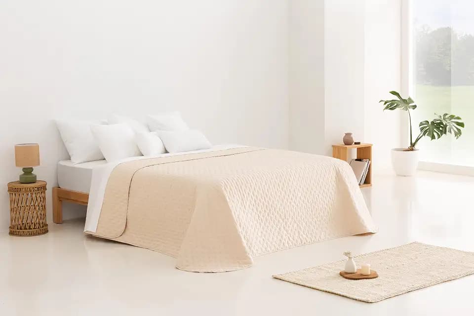 Todocama Feine Tagesdecke mit Stern-Design, für Frühling, Sommer, Herbst und Winter, 100% Mikrofaser, extra weich, Mehrzweck-Bettdecke, 105-200 x 260 cm, Beige