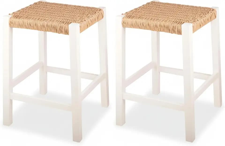 Alaterre Furniture Newport Bar Stool Set of 2-24 Inch Counter Height Bar Stools with Backless Handcrafted Woven Rope Seat - Wood Barstools for Kitchen and Dining Room Seating (White)