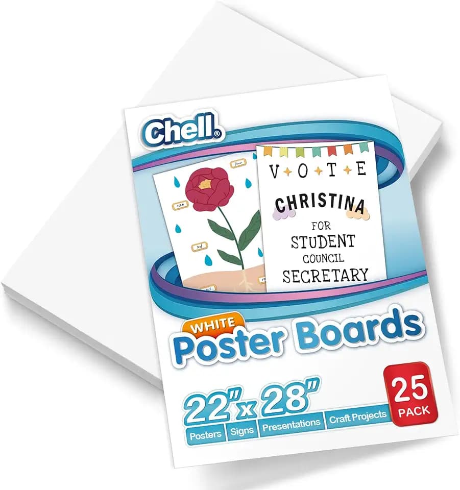 Chell 25 Pack 22"x28" White Poster Board Heavyweight, 85 lb. Cover Weight