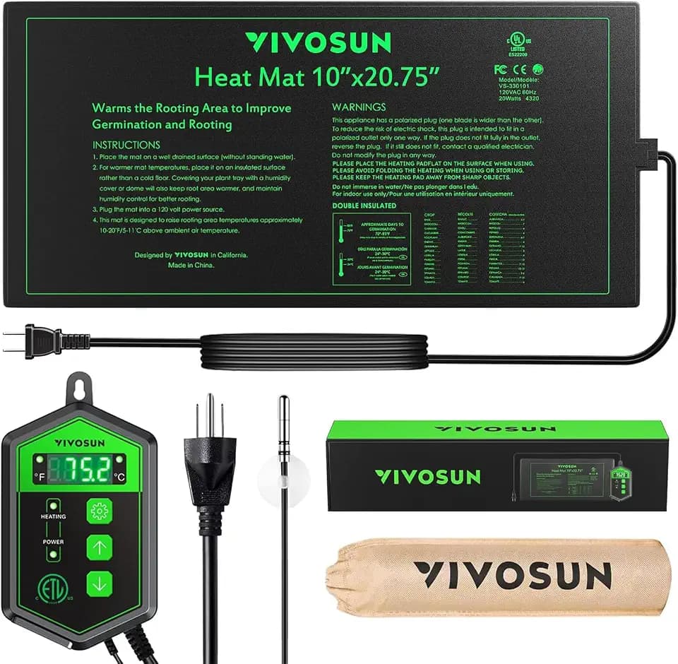 VIVOSUN 10"x 20.75" Seedling Heat Mat and Digital Thermostat Combo Set