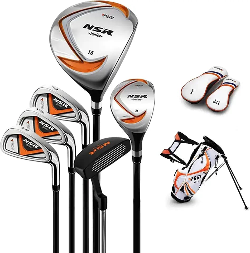 PGM Golf Club Set - 9 Pieces Junior Complete Golf Club Set for Kids Children - Driver(#1), Hybrid, Iron(#7,#9,#S), Putter, Golf Stand Bag