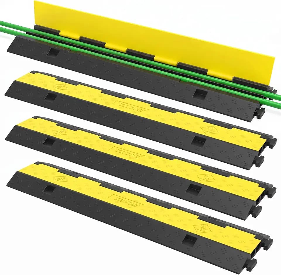 VEVOR Cable Protector Ramp, 4 Packs 2 Channels Rubber Modular Speed Bumps Rated 11000 LBS Load Capacity, Protective Wire Cord Ramp Driveway Rubber Traffic Speed Bumps Hump Cable Protector